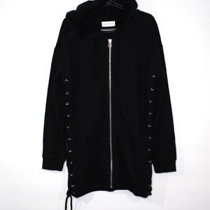 Faith Connexion Black Zip-Up Hoodie Lace-Up Sides Men’s XS (Fits S/M)